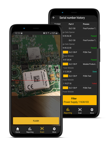 Barcode and serial number history in WATS app